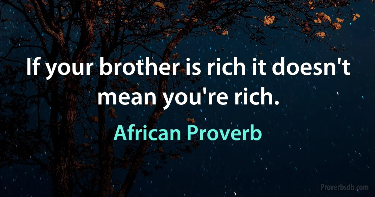 If your brother is rich it doesn't mean you're rich. (African Proverb)