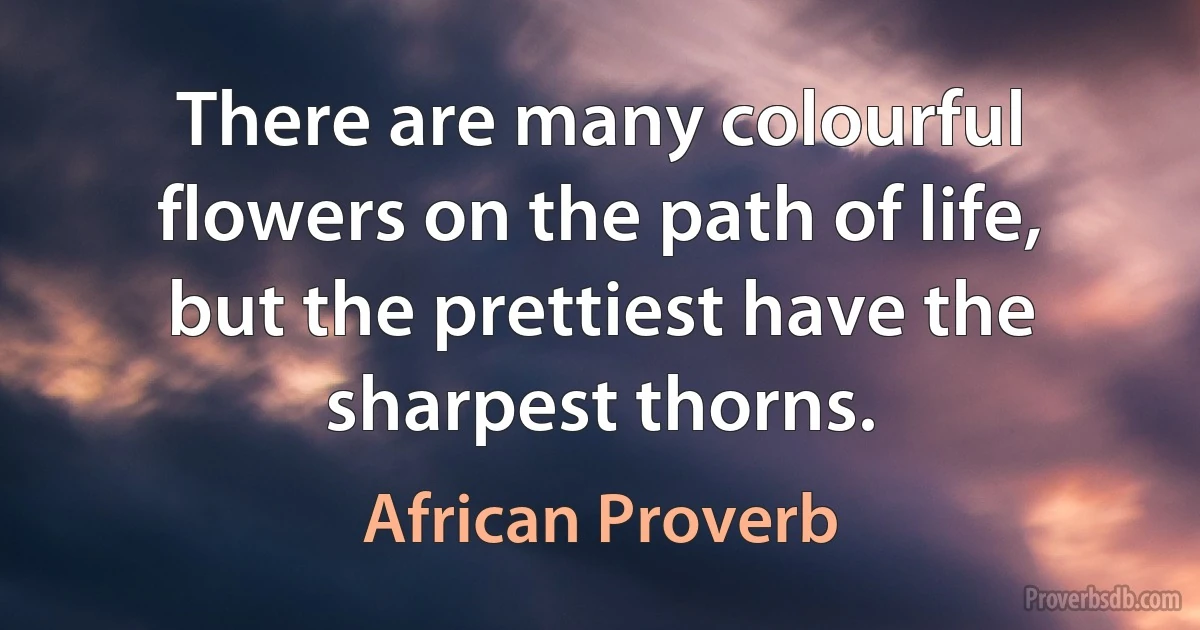 There are many colourful flowers on the path of life, but the prettiest have the sharpest thorns. (African Proverb)