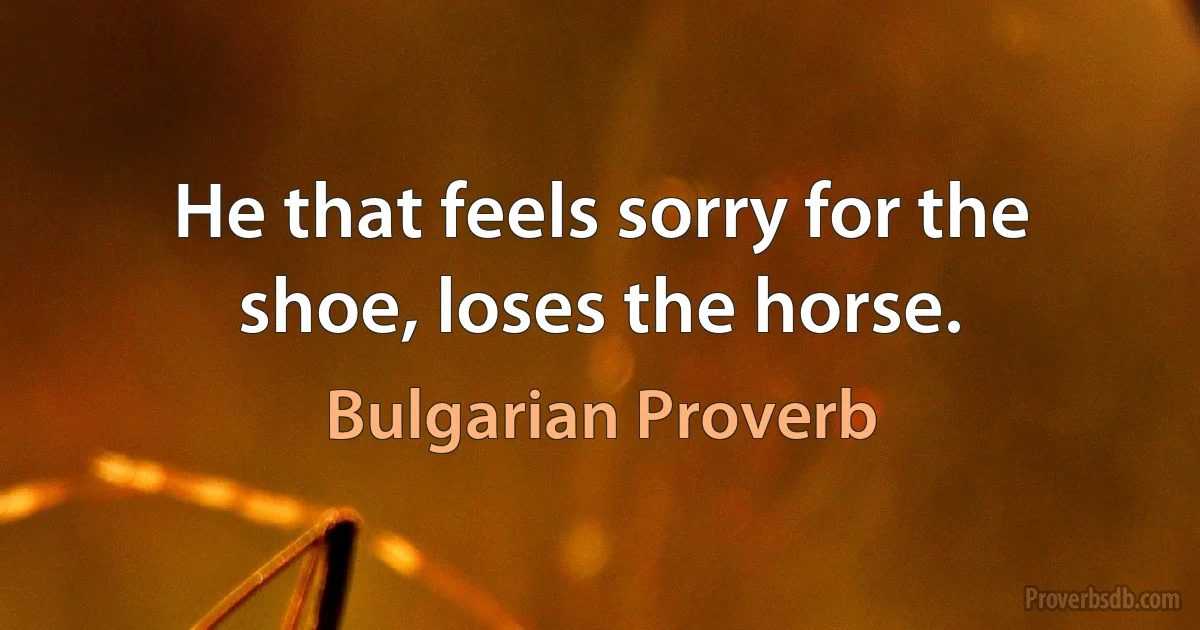 He that feels sorry for the shoe, loses the horse. (Bulgarian Proverb)