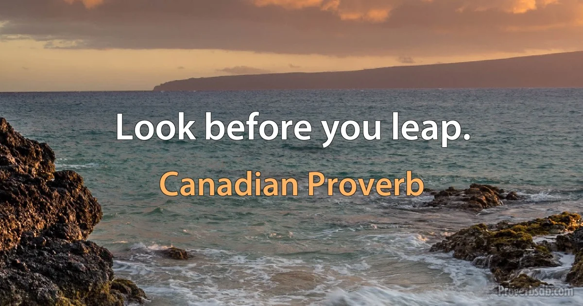 Look before you leap. (Canadian Proverb)