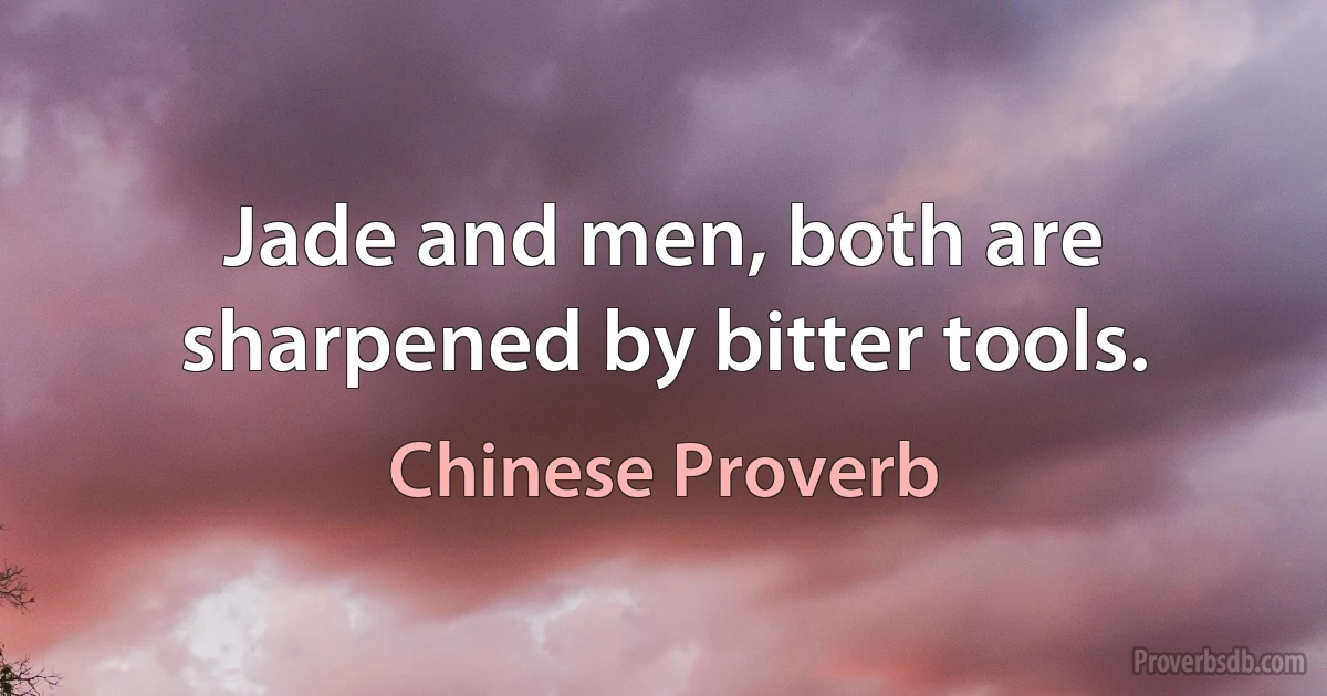 Jade and men, both are sharpened by bitter tools. (Chinese Proverb)