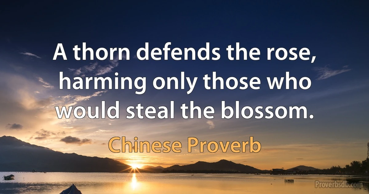 A thorn defends the rose, harming only those who would steal the blossom. (Chinese Proverb)