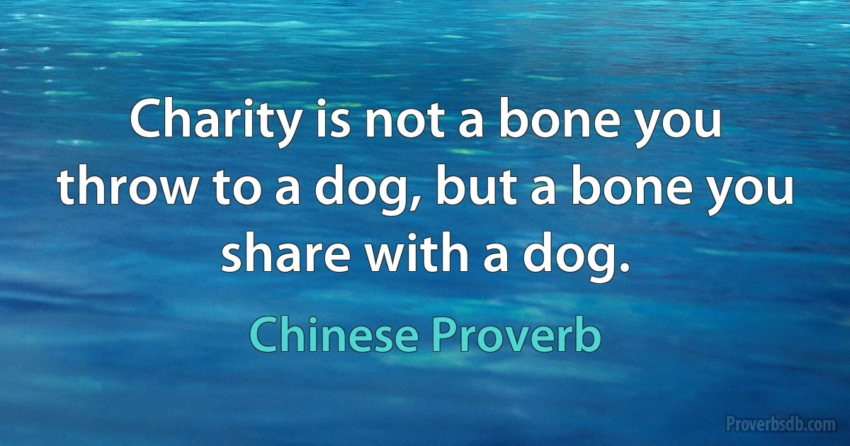 Charity is not a bone you throw to a dog, but a bone you share with a dog. (Chinese Proverb)