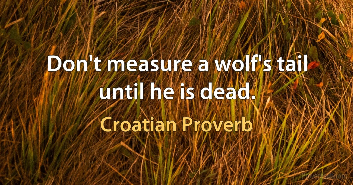 Don't measure a wolf's tail until he is dead. (Croatian Proverb)