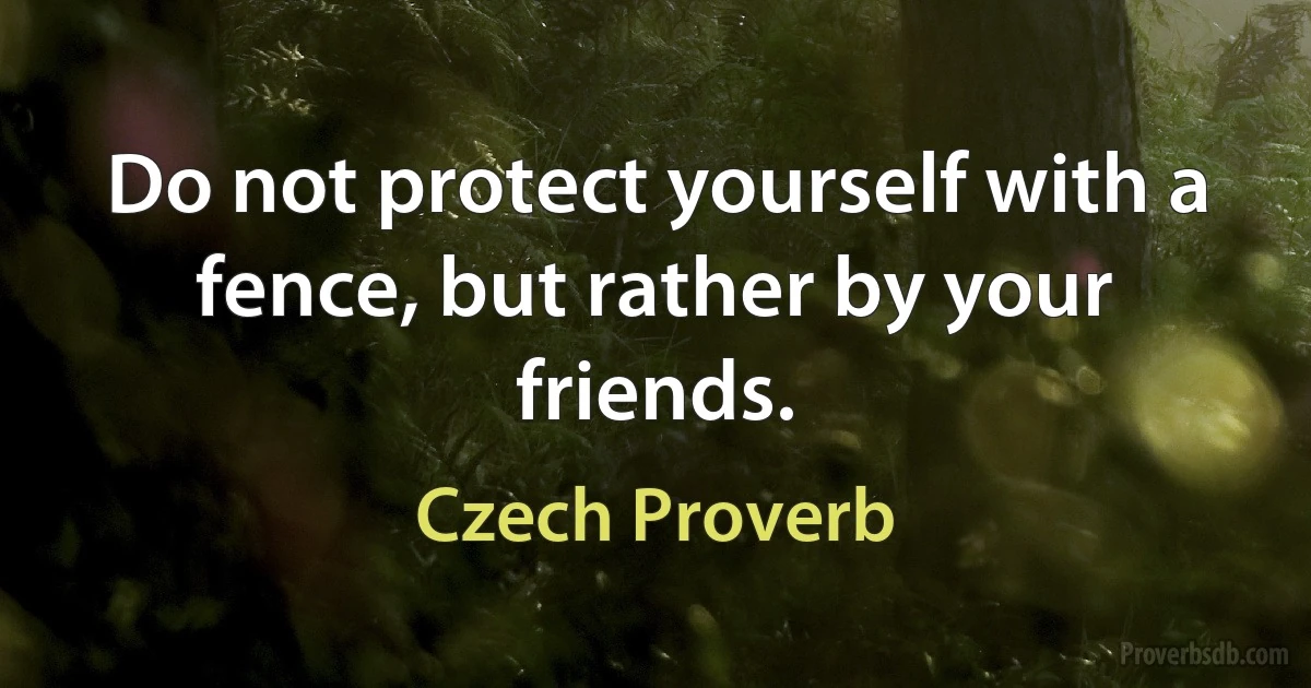 Do not protect yourself with a fence, but rather by your friends. (Czech Proverb)