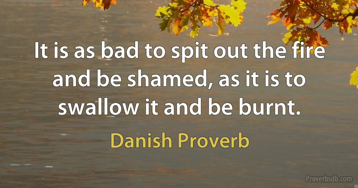 It is as bad to spit out the fire and be shamed, as it is to swallow it and be burnt. (Danish Proverb)