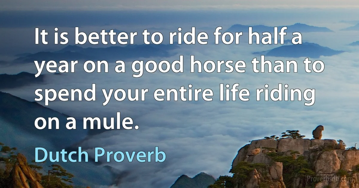 It is better to ride for half a year on a good horse than to spend your entire life riding on a mule. (Dutch Proverb)