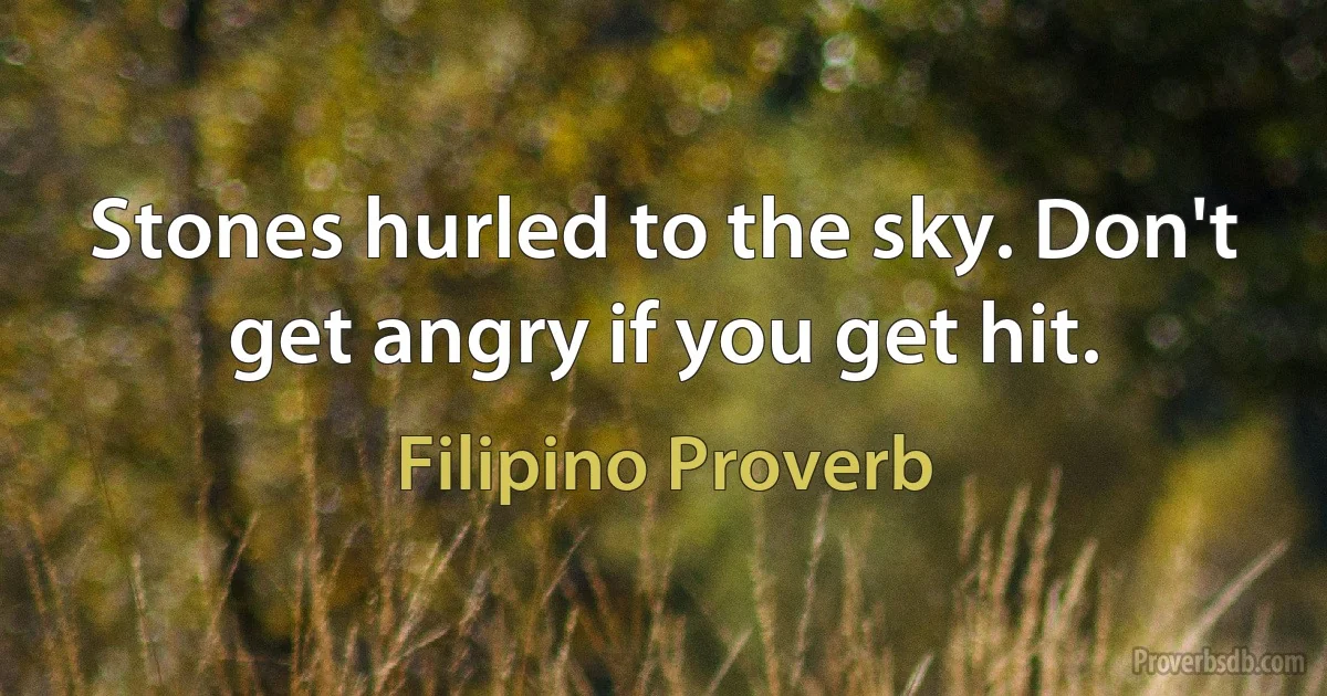 Stones hurled to the sky. Don't get angry if you get hit. (Filipino Proverb)