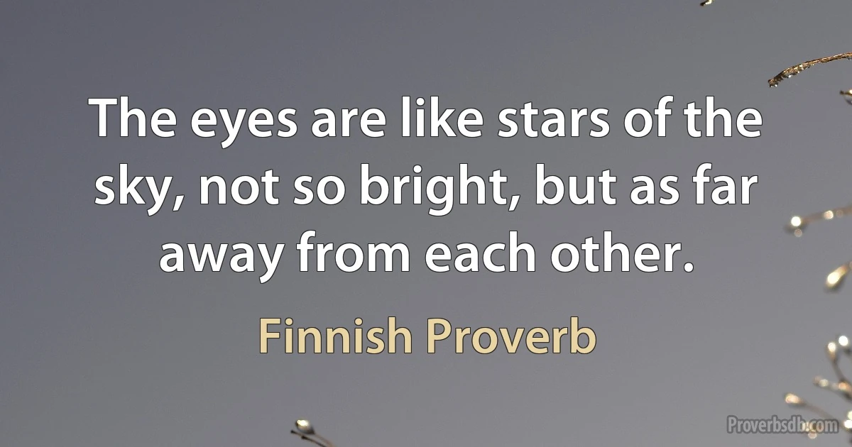 The eyes are like stars of the sky, not so bright, but as far away from each other. (Finnish Proverb)