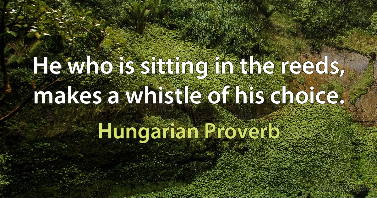 He who is sitting in the reeds, makes a whistle of his choice. (Hungarian Proverb)