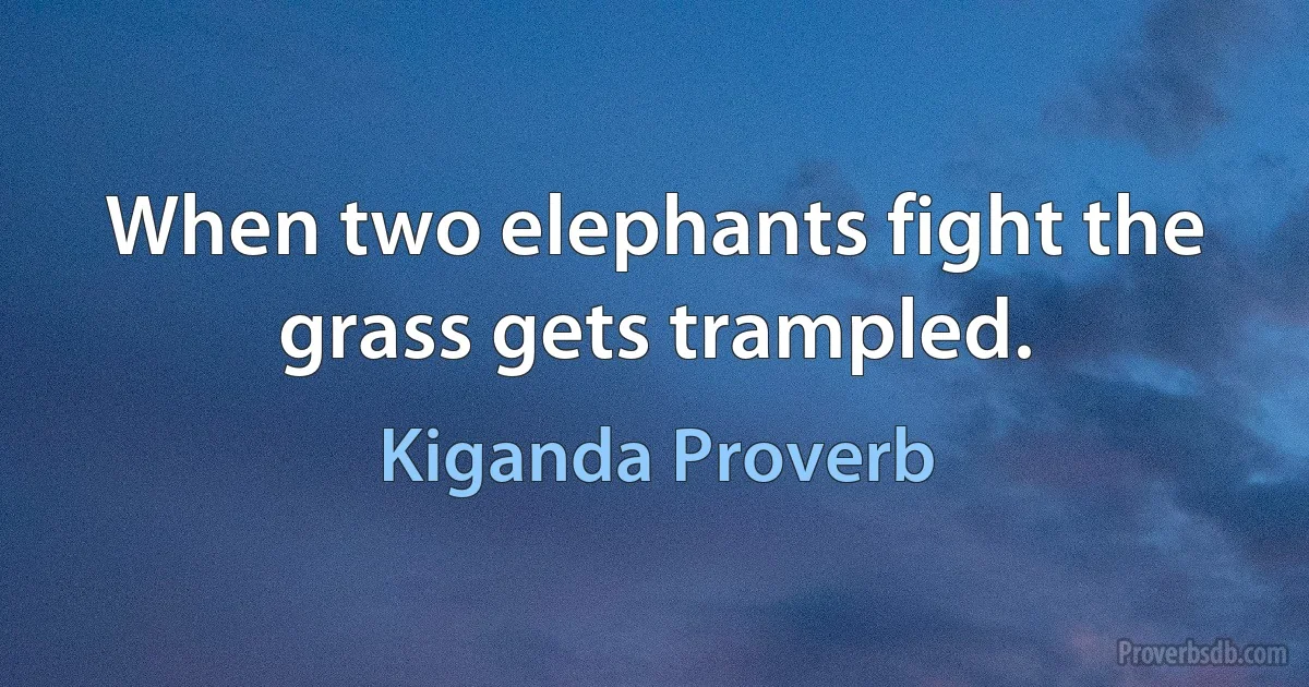 When two elephants fight the grass gets trampled. (Kiganda Proverb)