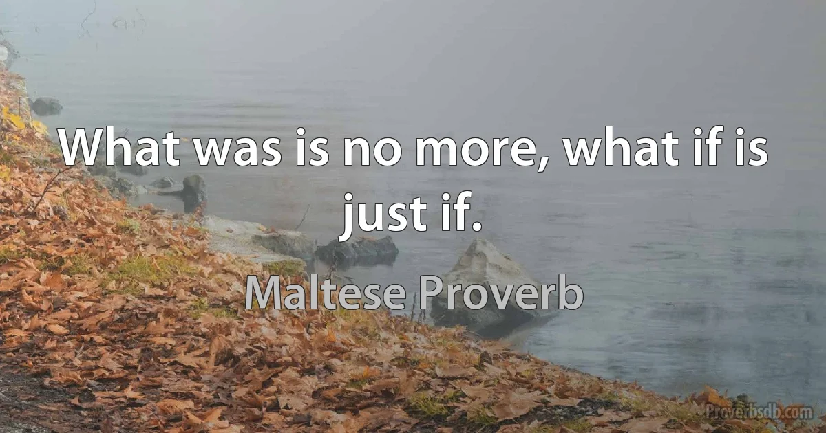 What was is no more, what if is just if. (Maltese Proverb)