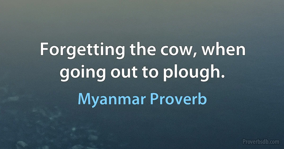 Forgetting the cow, when going out to plough. (Myanmar Proverb)