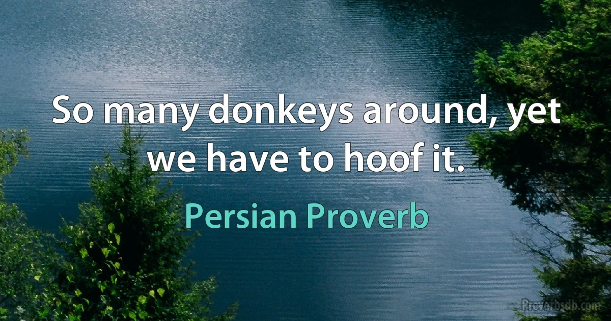 So many donkeys around, yet we have to hoof it. (Persian Proverb)