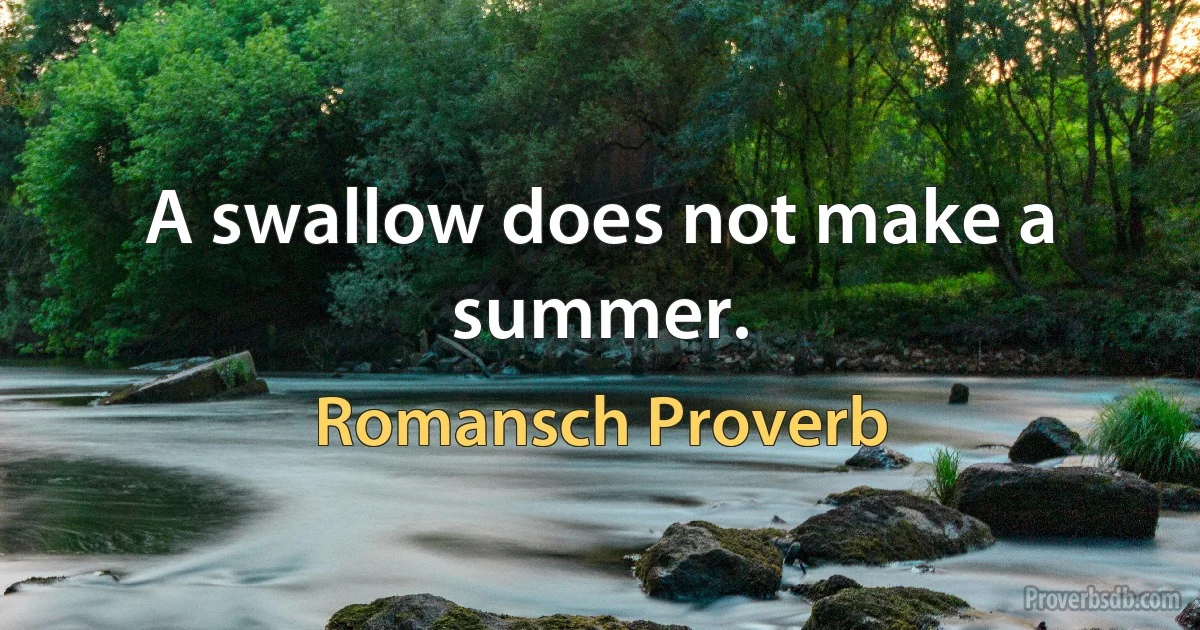 A swallow does not make a summer. (Romansch Proverb)