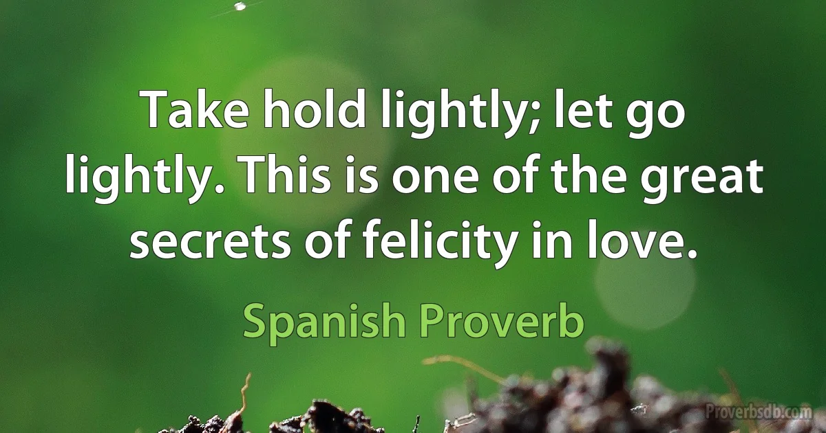 Take hold lightly; let go lightly. This is one of the great secrets of felicity in love. (Spanish Proverb)