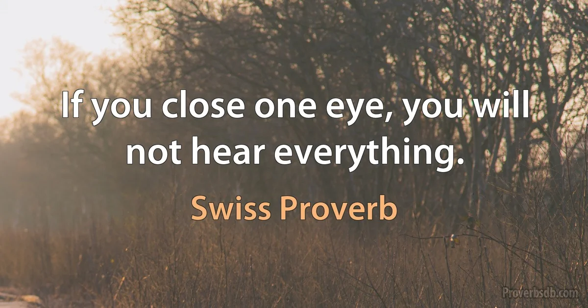 If you close one eye, you will not hear everything. (Swiss Proverb)