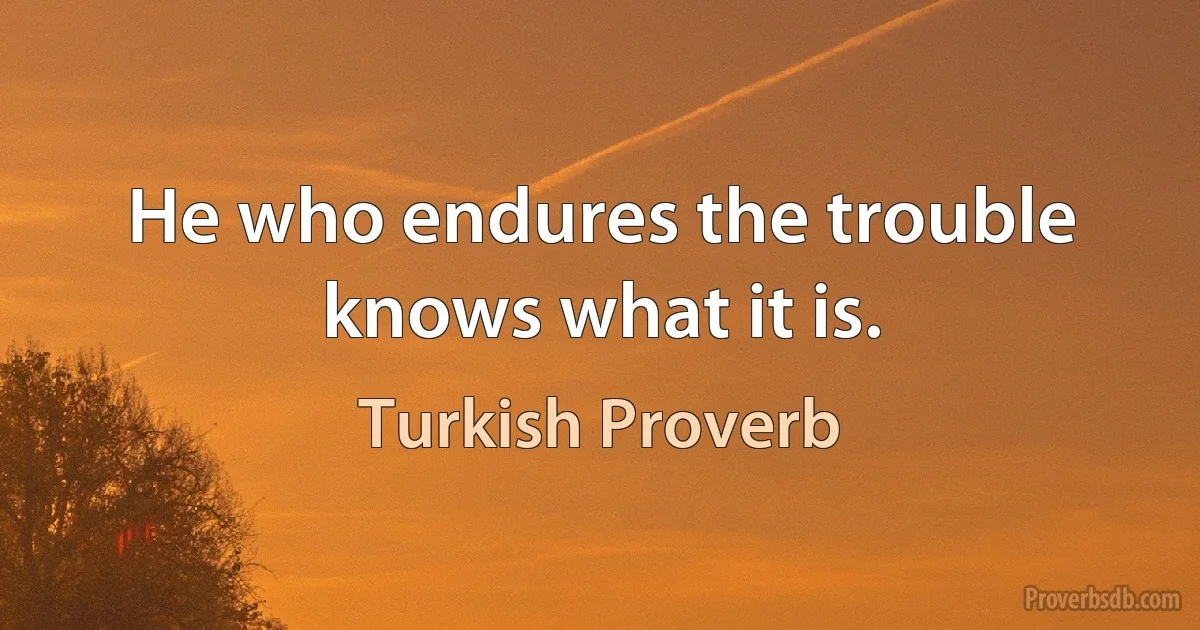 He who endures the trouble knows what it is. (Turkish Proverb)