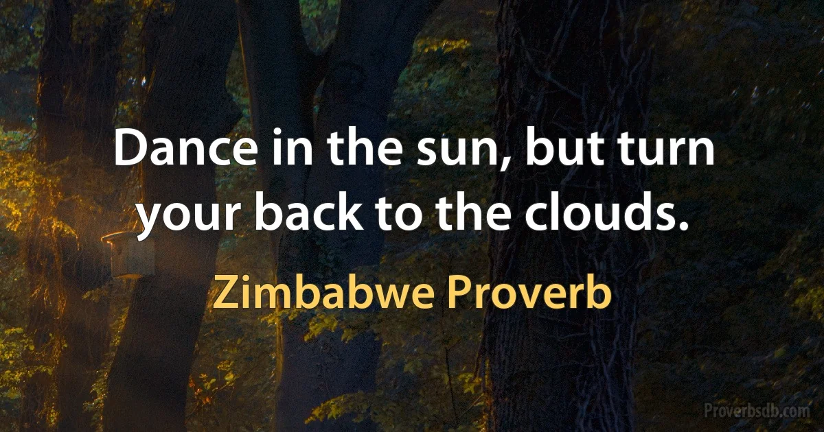 Dance in the sun, but turn your back to the clouds. (Zimbabwe Proverb)