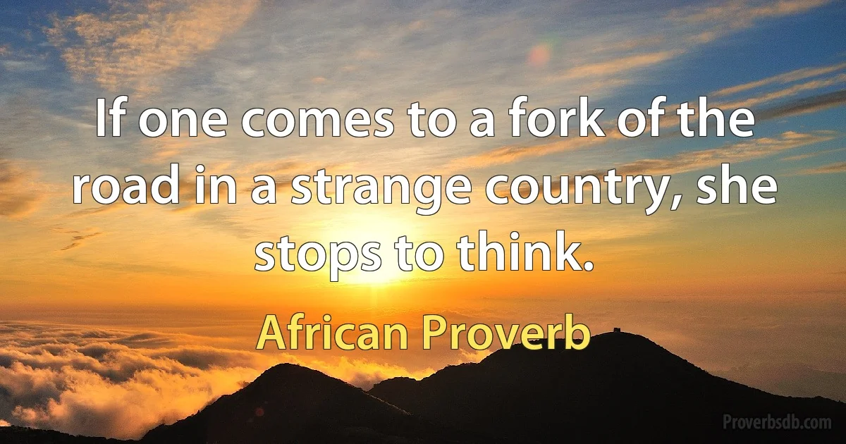 If one comes to a fork of the road in a strange country, she stops to think. (African Proverb)