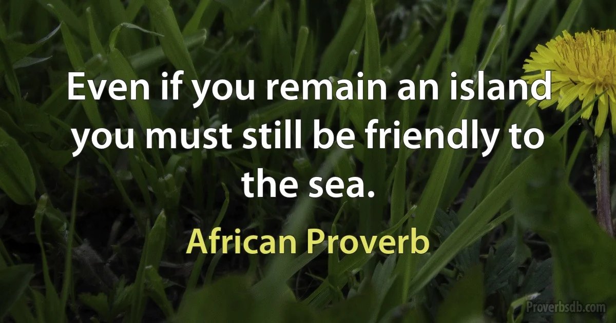 Even if you remain an island you must still be friendly to the sea. (African Proverb)