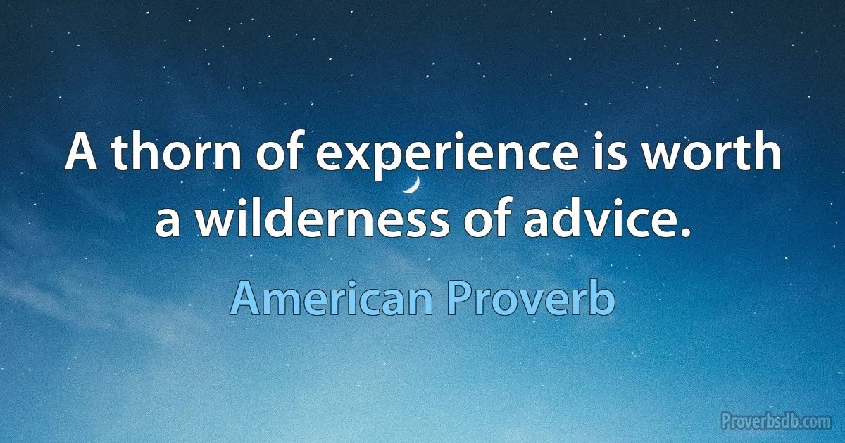 A thorn of experience is worth a wilderness of advice. (American Proverb)