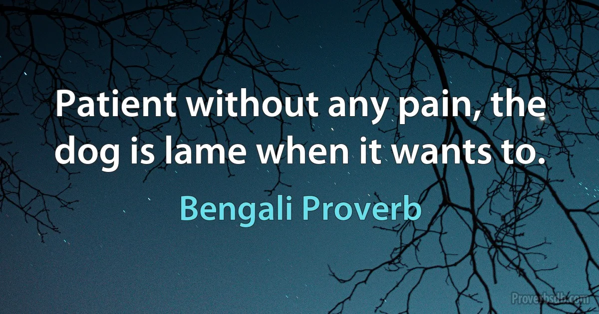 Patient without any pain, the dog is lame when it wants to. (Bengali Proverb)