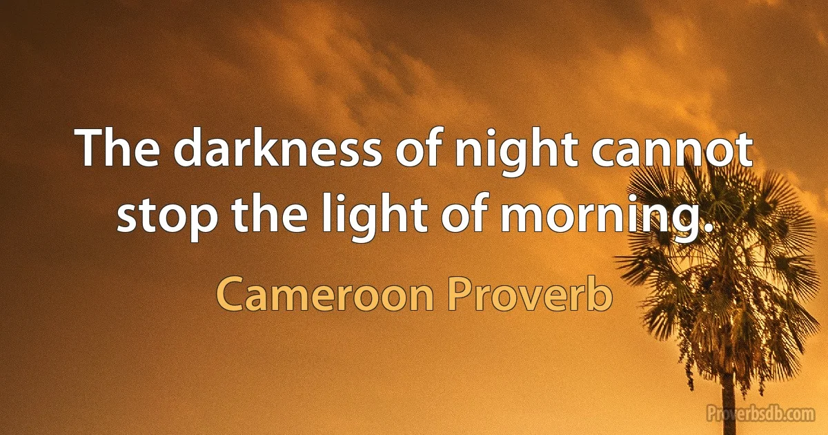 The darkness of night cannot stop the light of morning. (Cameroon Proverb)