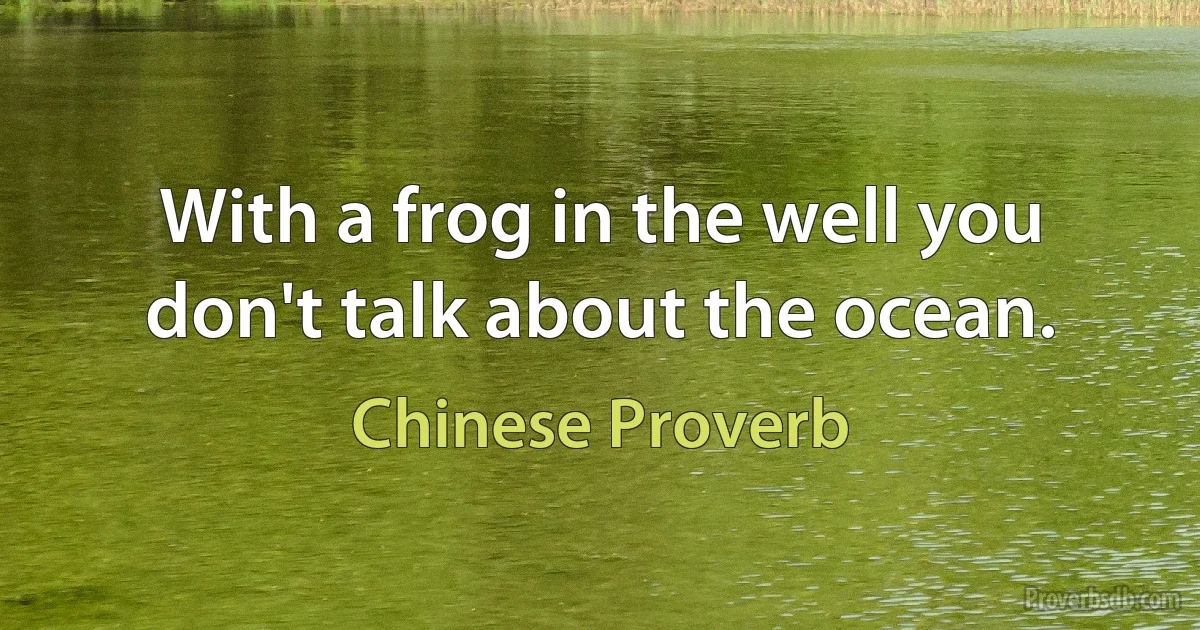 With a frog in the well you don't talk about the ocean. (Chinese Proverb)