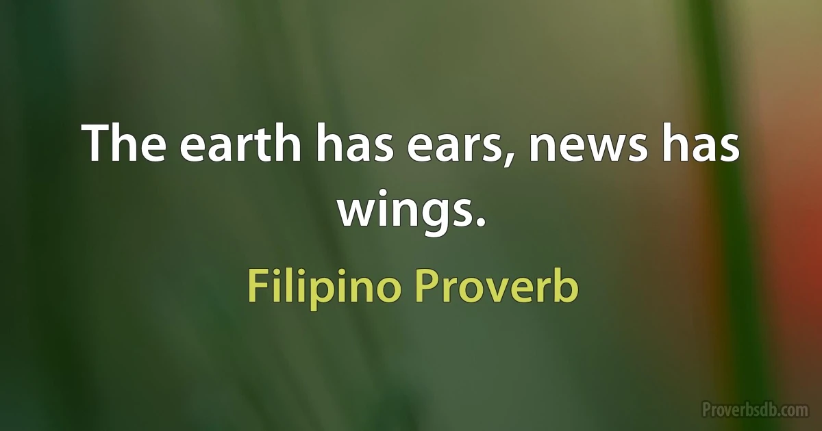 The earth has ears, news has wings. (Filipino Proverb)