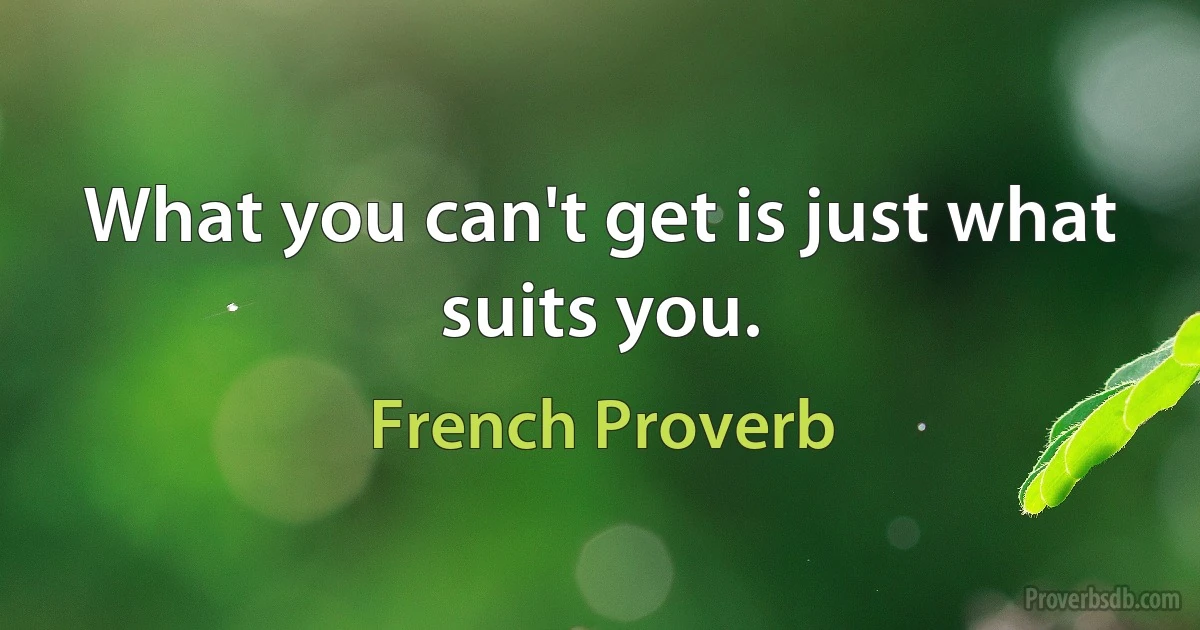 What you can't get is just what suits you. (French Proverb)