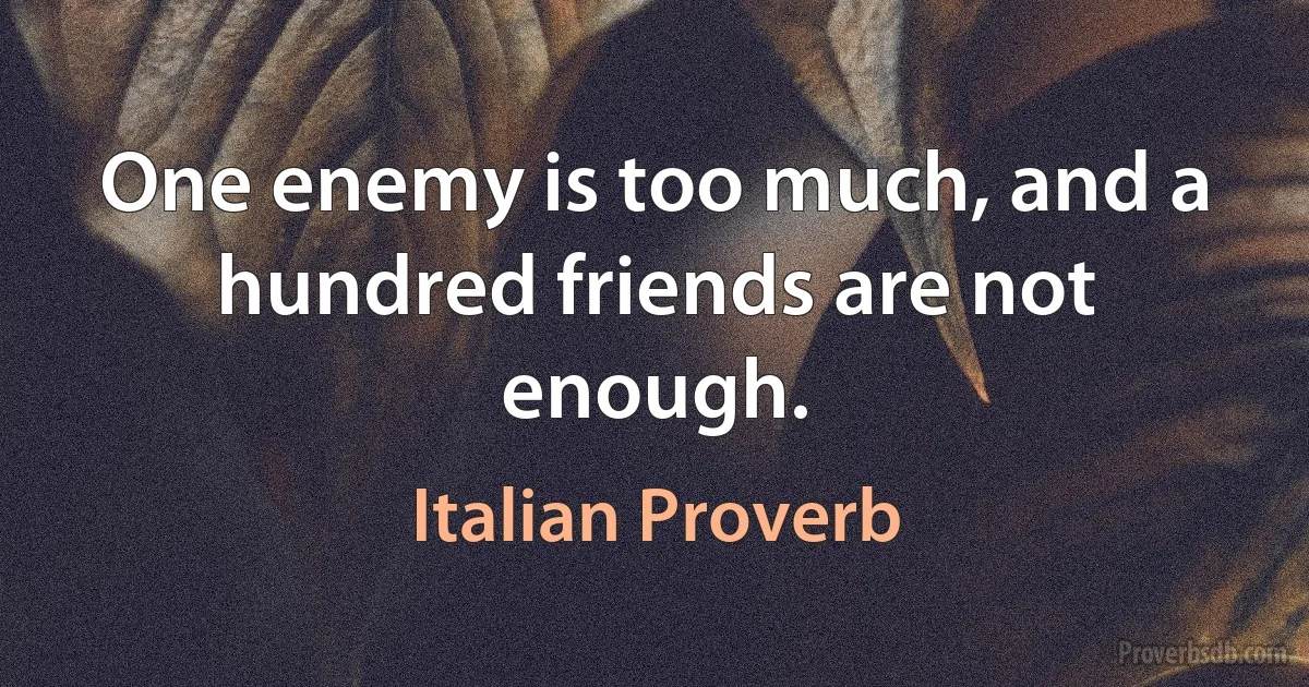 One enemy is too much, and a hundred friends are not enough. (Italian Proverb)