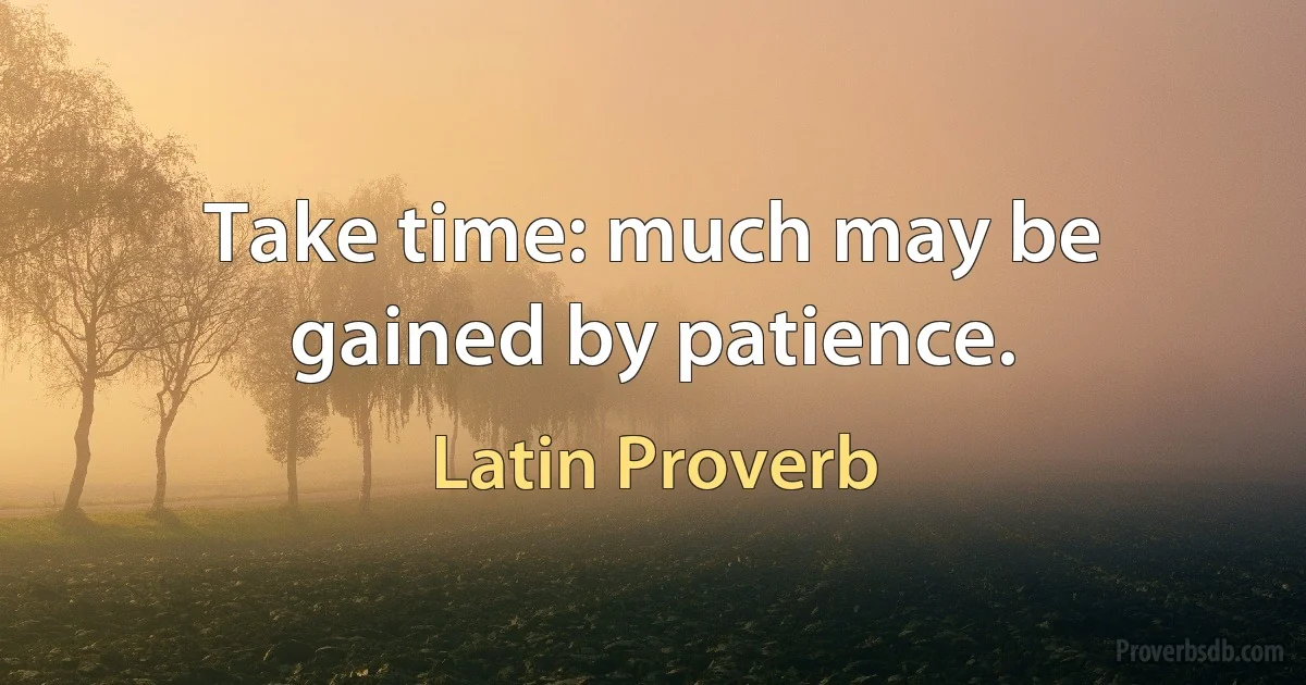 Take time: much may be gained by patience. (Latin Proverb)