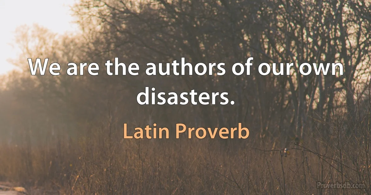 We are the authors of our own disasters. (Latin Proverb)