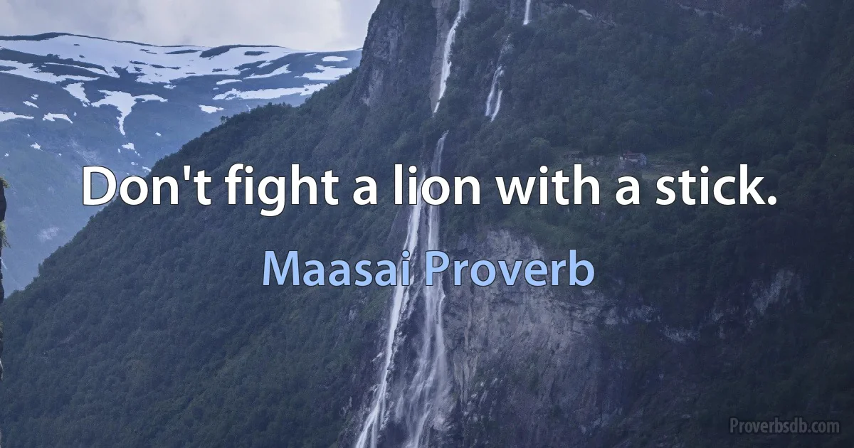 Don't fight a lion with a stick. (Maasai Proverb)