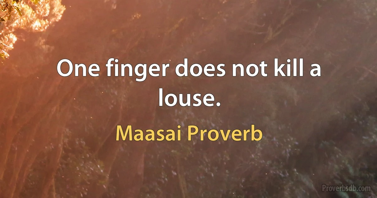 One finger does not kill a louse. (Maasai Proverb)