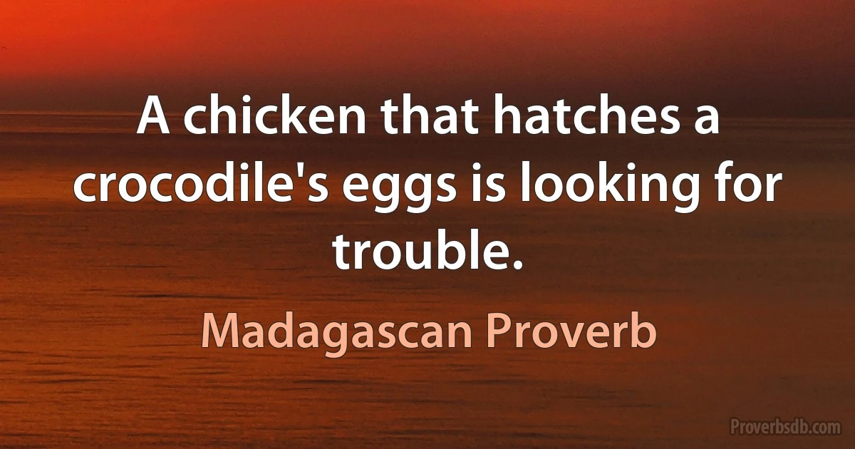 A chicken that hatches a crocodile's eggs is looking for trouble. (Madagascan Proverb)