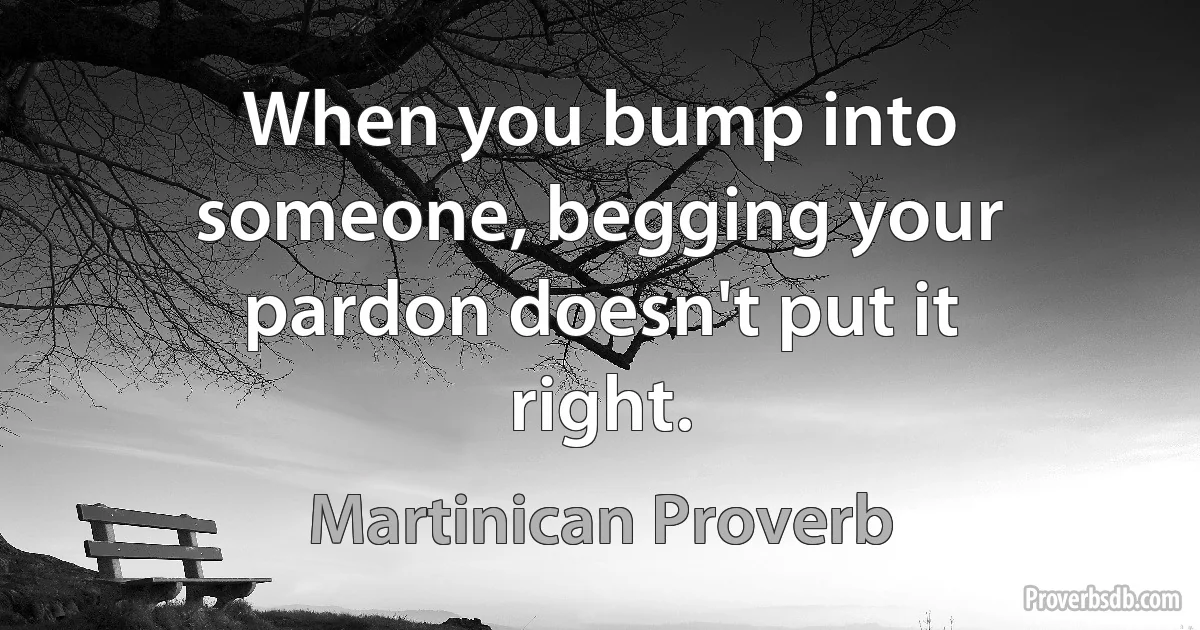 When you bump into someone, begging your pardon doesn't put it right. (Martinican Proverb)