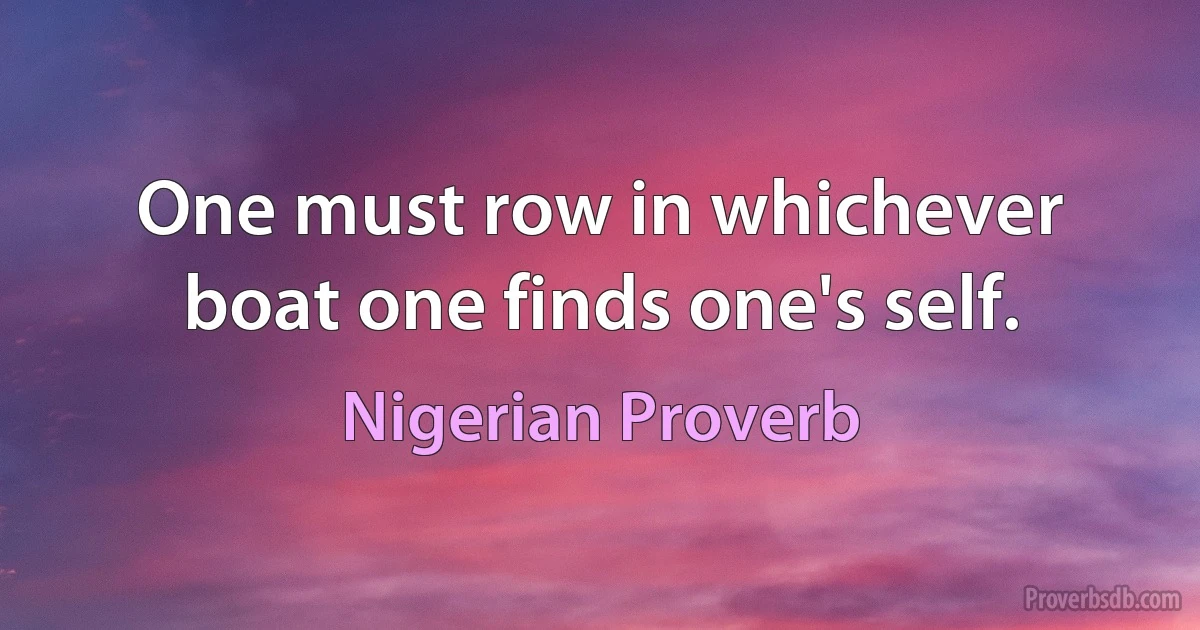 One must row in whichever boat one finds one's self. (Nigerian Proverb)