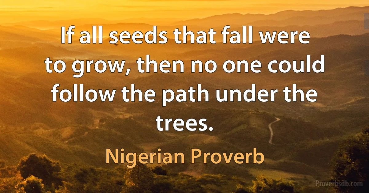 If all seeds that fall were to grow, then no one could follow the path under the trees. (Nigerian Proverb)