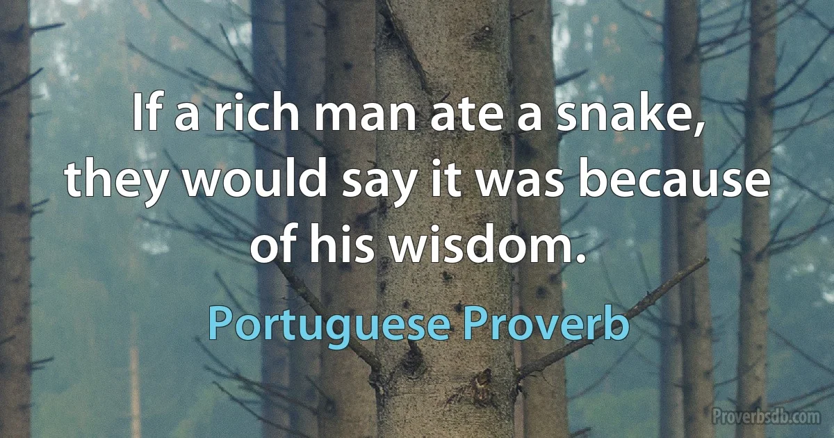 If a rich man ate a snake, they would say it was because of his wisdom. (Portuguese Proverb)