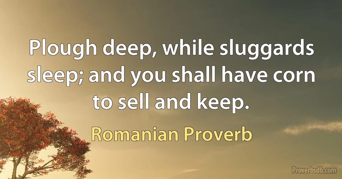 Plough deep, while sluggards sleep; and you shall have corn to sell and keep. (Romanian Proverb)