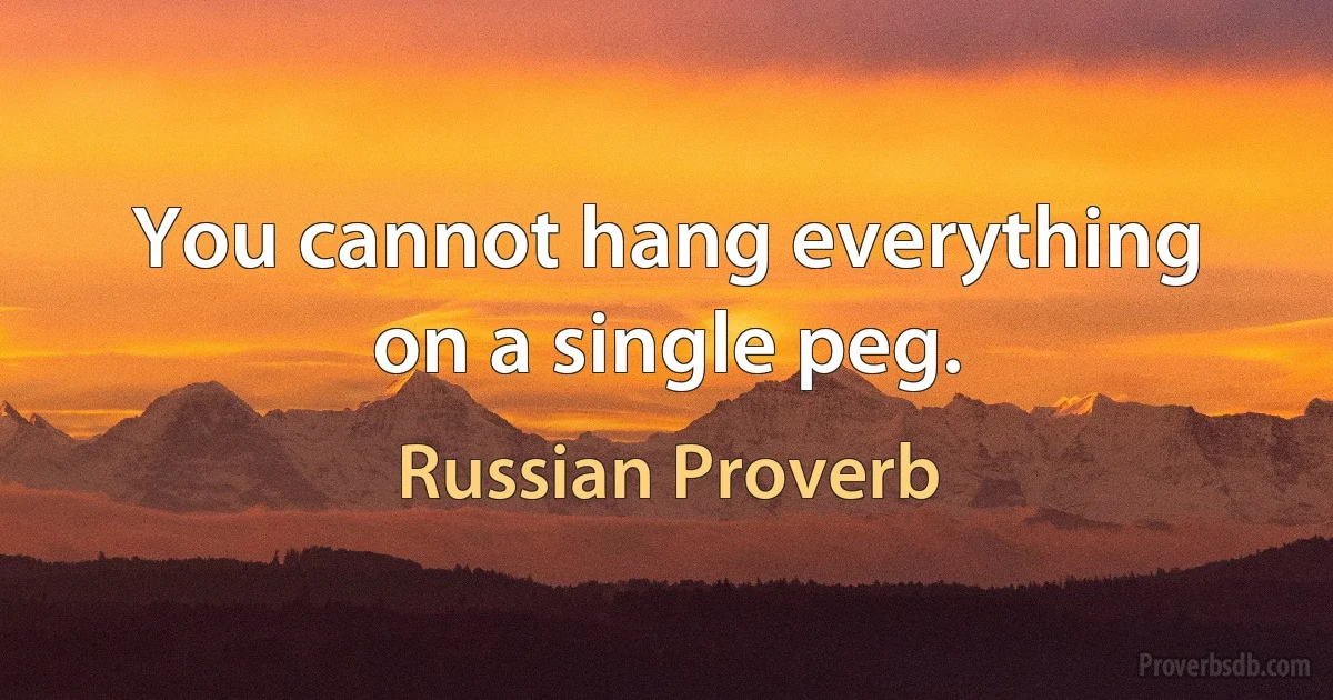 You cannot hang everything on a single peg. (Russian Proverb)