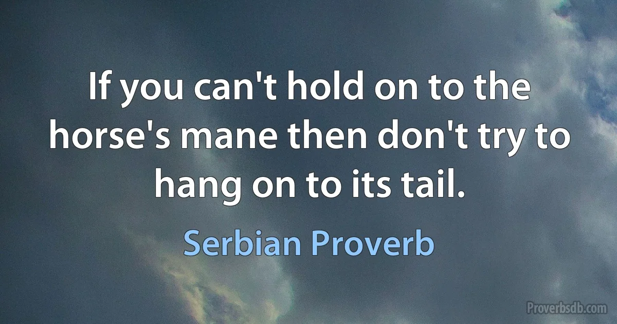 If you can't hold on to the horse's mane then don't try to hang on to its tail. (Serbian Proverb)