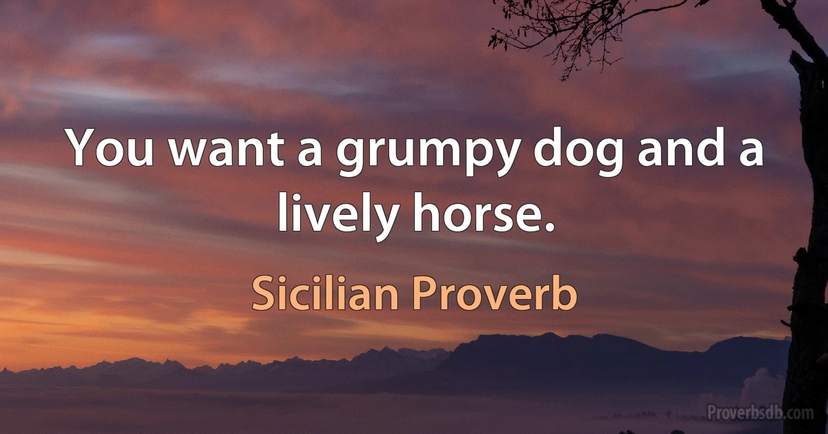 You want a grumpy dog and a lively horse. (Sicilian Proverb)