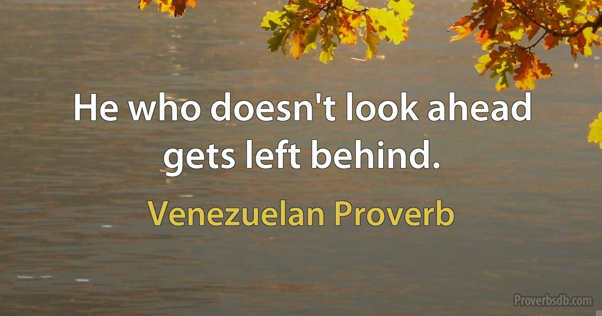 He who doesn't look ahead gets left behind. (Venezuelan Proverb)