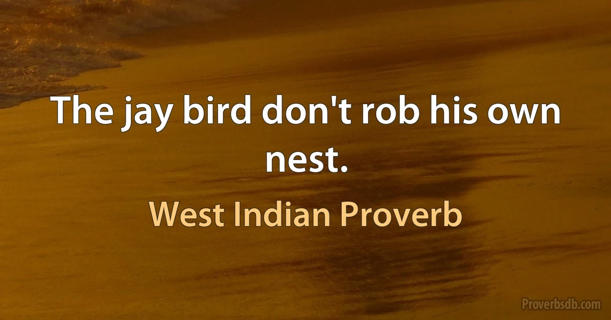 The jay bird don't rob his own nest. (West Indian Proverb)