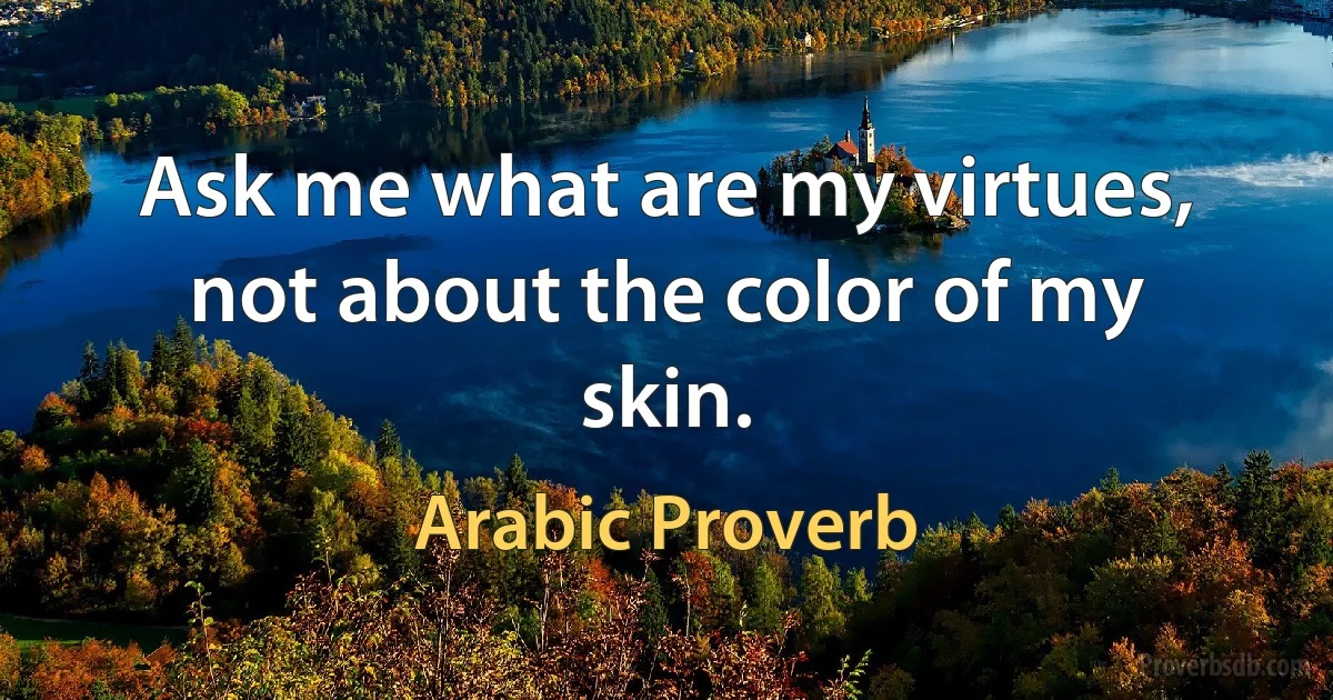 Ask me what are my virtues, not about the color of my skin. (Arabic Proverb)