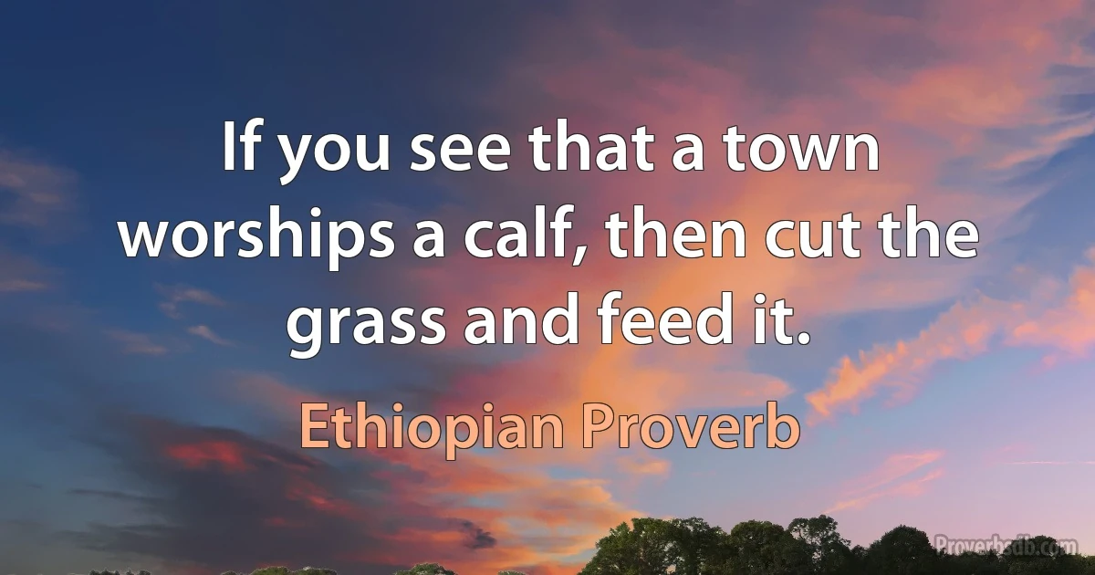 If you see that a town worships a calf, then cut the grass and feed it. (Ethiopian Proverb)