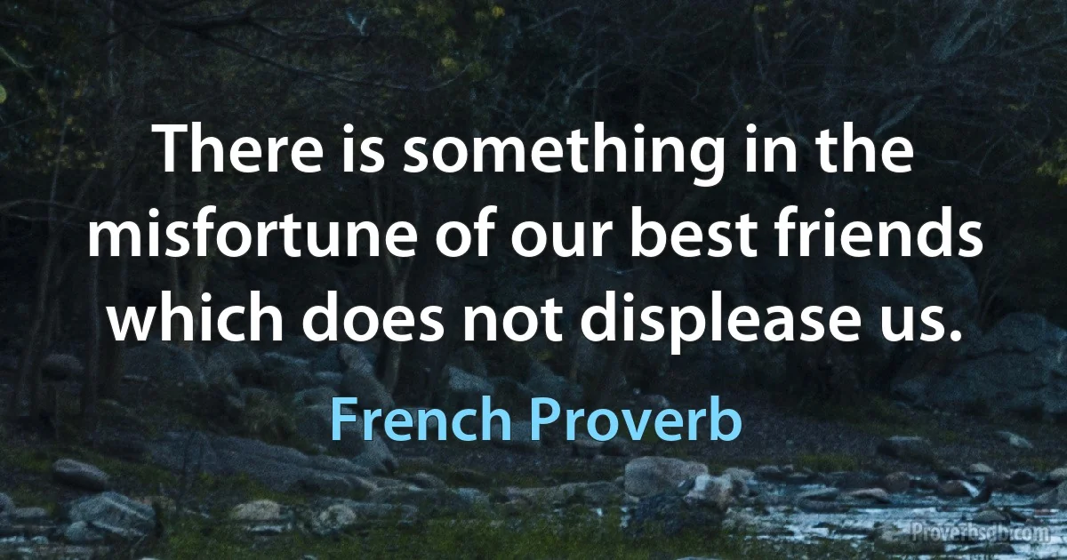 There is something in the misfortune of our best friends which does not displease us. (French Proverb)